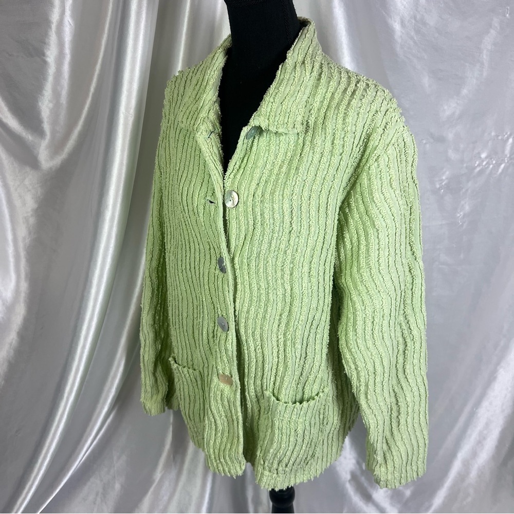 Vintage Amica Green Textured Cotton Button-Up Cardigan Blazer – Size Large - Picture 2 of 9